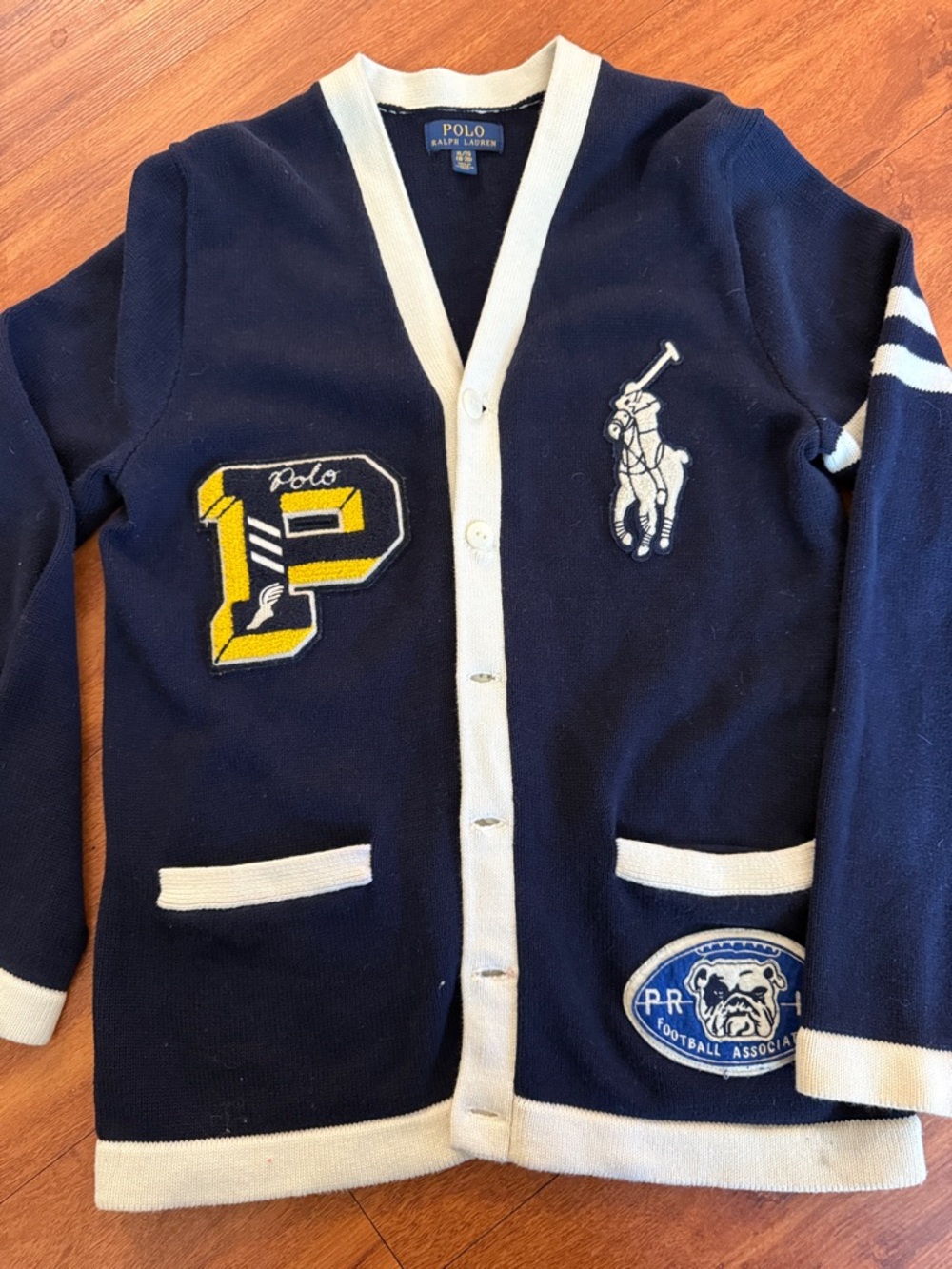 Polo by Ralph Lauren Navy and Cream Varsity Cardigan Jacket
